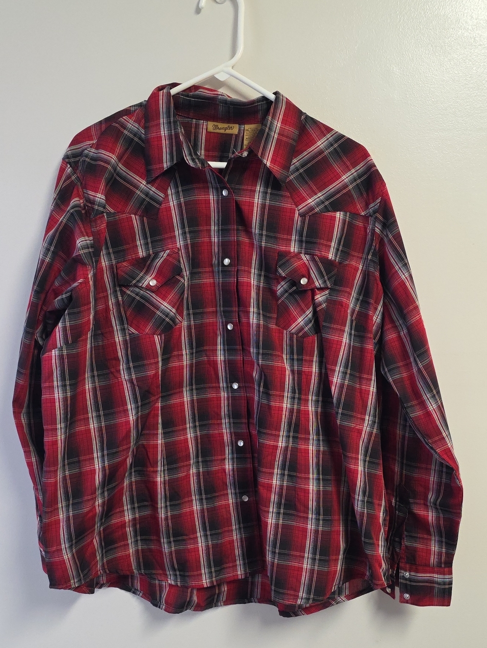 Mens Wrangler Red and Black Plaid Button-Down Shirt - Size 3x